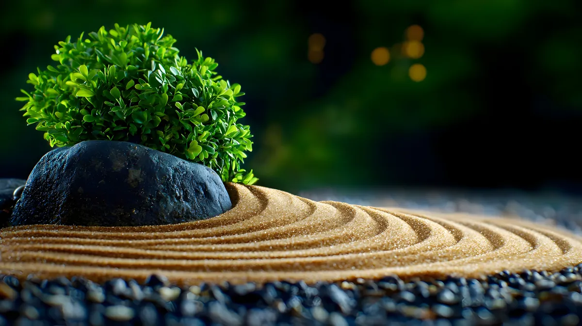 สวนเซนญี่ปุ่นกับทรายที่ถูกครูดเป็นลวดลาย — สมดุลและความสงบ