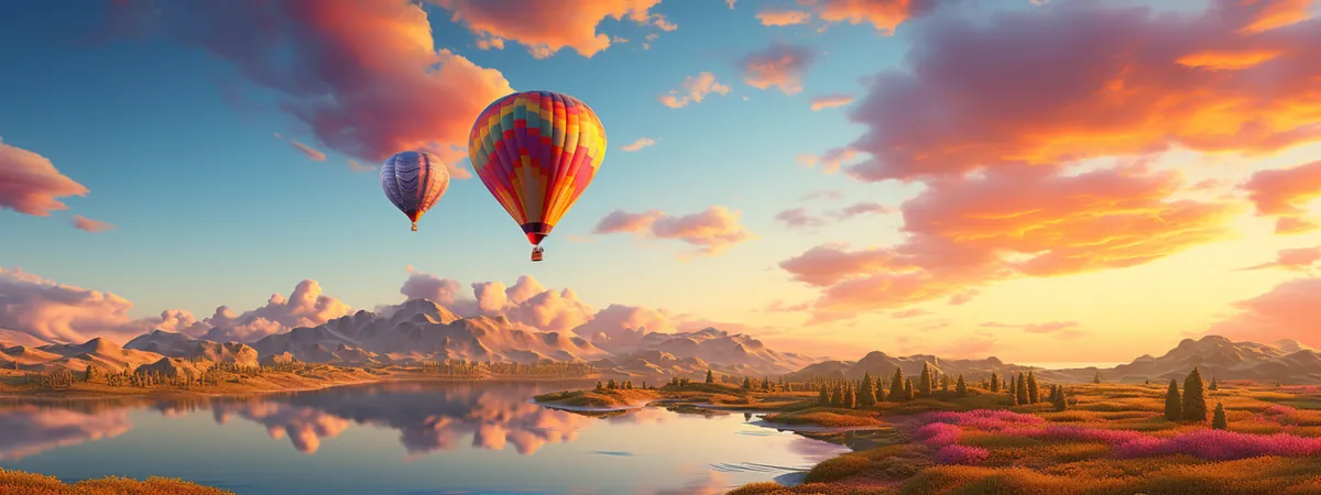 บอลลูนหลากสีลอยเหนือภูเขาในวันฟ้าใส