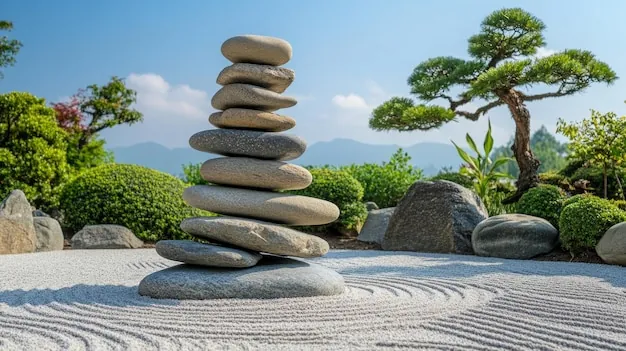 Zen garden with balanced stones — ความสงบ
